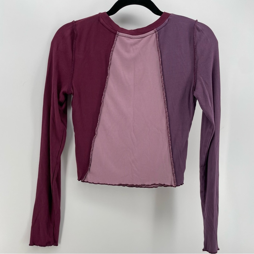Wild Fable Womens Long Sleeve Shirt Purple Color Block Lettuce Trim S - Picture 4 of 5